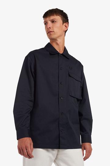 Fred Perry Reinforced Patch Overshirt Miesten Paidat Laivastonsininen | FI 1524MQZA